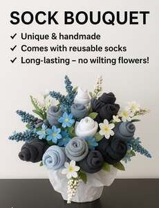Baby Boy Blue Sock Flower Bouquet